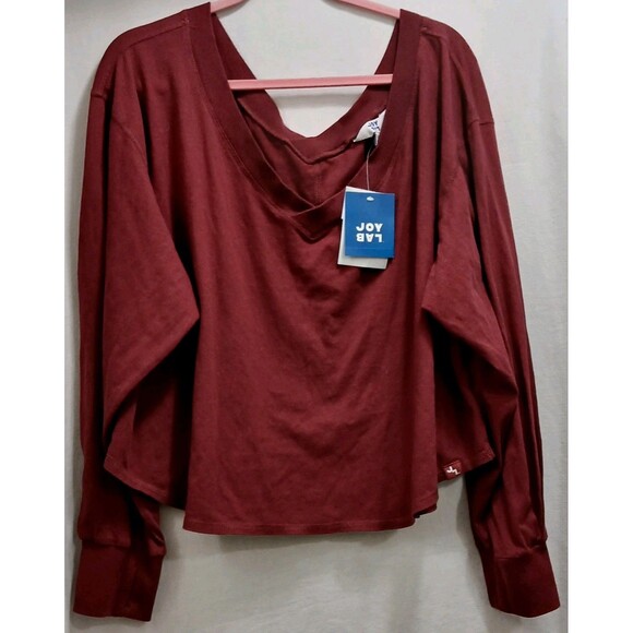 NWT JoyLab Cranberry Red Double V-Neck Sweatshirt Women’s Plus XXL Boxy Top - Picture 1 of 9